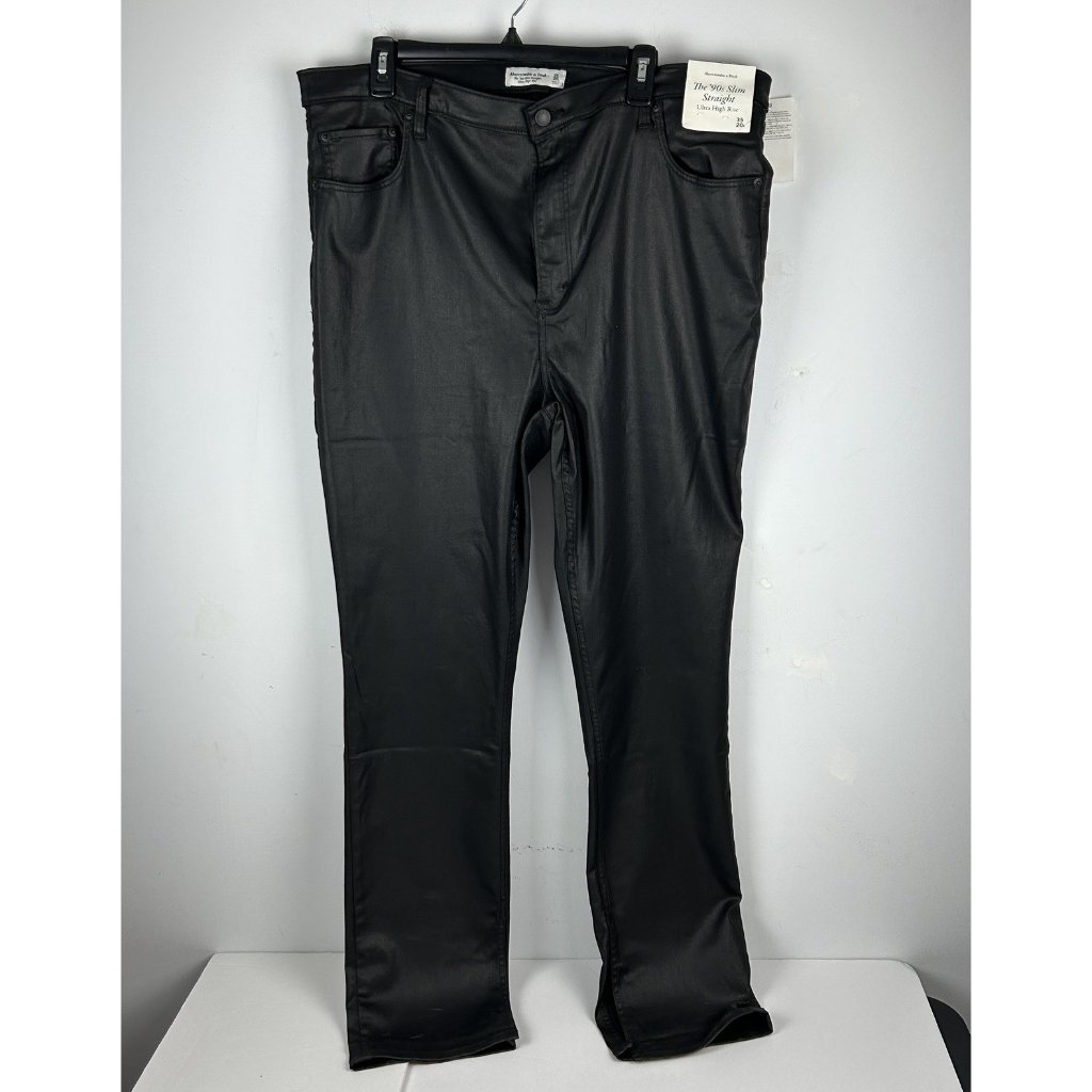 Abercrombie & Fitch The 90s Slim Straight Ultra High Rise Faux Leather Sz 35/20l